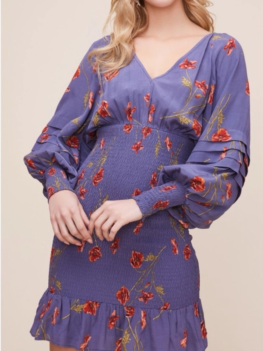 Astr Purple Floral Smocked Mini Dress